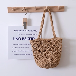 Damen Macrame Gewebte Umhängetasche Handgefertigt Aushöhlen Rautenmuster Böhmisch Strand Urlaub Tote Baumwollseil Handtasche