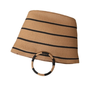Large striped straw tote bag with round handles for summer beach vacations