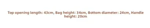 Specifiche dimensionali per borsa tote all'uncinetto con larghezza 43cm e altezza di 34cm