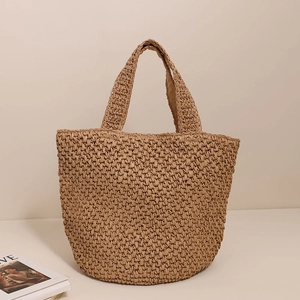 Borsa A Mano In Paglia All'Uncinetto Stile Francese Grande Borsa Tote In Paglia Di Carta Con Chiusura Lampo Per Vacanze Al Mare Donne