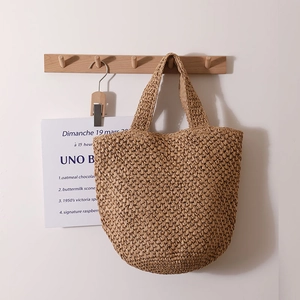 Borsa tote in paglia intrecciata stile francese con manici larghi per spiaggia e tempo libero