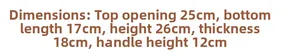 Detailed size specifications for the checkered woven tote bag with handle measurements
