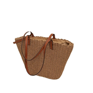Grand sac cabas en paille avec anses en cuir marron pour vacances à la plage