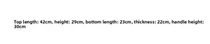 Size specifications for the handmade woven beach bag including height and handle length