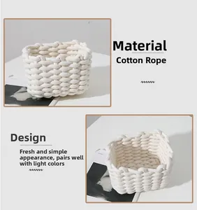 Close-up of thick woven cotton rope storage basket showing textured weave detail