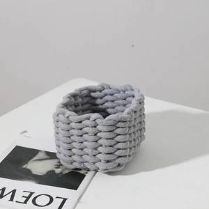 Gray thick cotton rope woven storage basket for desktop organization and home decor