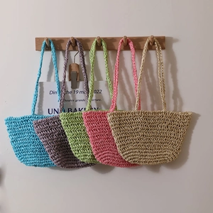 Woven Straw Shoulder Bag Hollow Out Summer Beach Tote Korean Style Simple Sweet Handbag For Women Vacation Travel