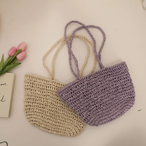 Minimalist straw tote bags in beige and lavender for summer beach vacations and daily use