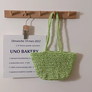 Minimalist bright green crochet woven tote bag for summer beach vacation outdoors