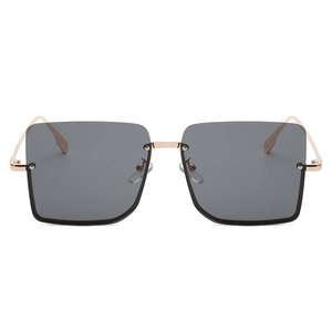 Retro oversized square half-frame sunglasses with gold metal legs and grey tinted lenses