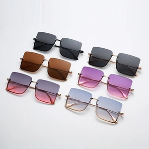Retro oversized rimless metal sunglasses collection with multi-color gradient lenses