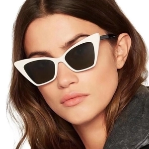 Fashionable white cat-eye sunglasses for women featuring premium dark lenses and retro style