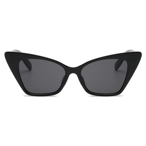 Fashionable black cat eye sunglasses for women with retro wide frame and dark gray lenses