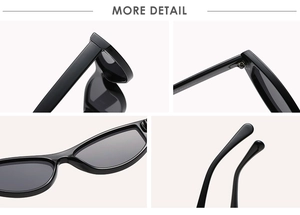 Détails des charnières métalliques et des branches lisses de lunettes de soleil œil de chat