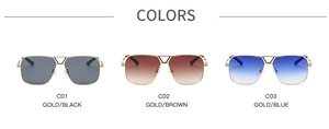 Trois options de couleurs de lunettes de soleil à double pont et verres dégradés