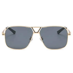 Lunettes de soleil aviateur carrées en métal doré vintage avec verres dégradés