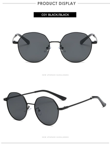 Detailed view of C01 black metal frame sunglasses with large round polarized lenses