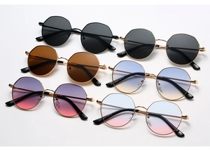 Detailed collection of rimless round sunglasses with gradient lenses and metal frames