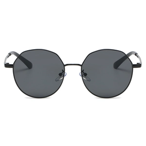 Fashionable round polygon sunglasses with black lenses and slim metal frames for a retro style