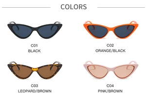 Nuancier de lunettes de soleil œil de chat rétro en noir, orange, léopard et rose