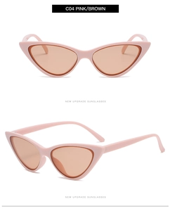 Détail de lunettes de soleil œil de chat roses avec verres bruns et code couleur C04