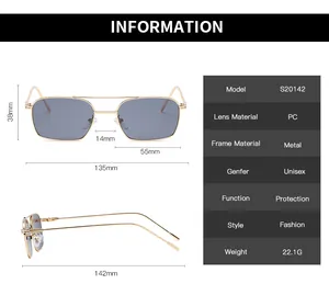 Tableau des tailles et dimensions détaillées pour lunettes de soleil carrées en métal