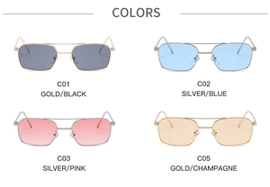 Détail de lunettes de soleil en métal disponibles en quatre coloris avec monture dorée