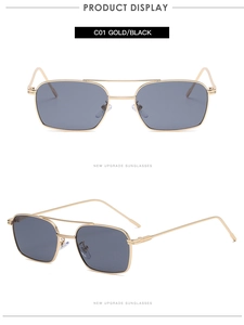 Détails de lunettes de soleil aviateur dorées à double pont et verres rectangulaires gris