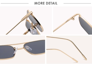 Détails de lunettes de soleil carrées en métal doré avec double pont et plaquettes silicone