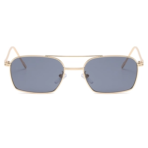 Lunettes de soleil à double pont en métal doré avec verres rectangulaires gris