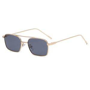 Lunettes de soleil rétro carrées en métal avec double pont et verres foncés mixtes