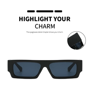 Détails de lunettes de soleil rectangulaires noires avec monture épaisse et charnière