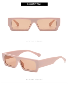 Détails des lunettes de soleil carrées rose clair avec des verres teintés