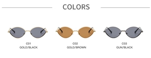Trois options de couleurs pour lunettes de soleil ovales avec verres noirs et bruns