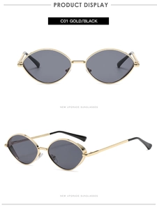 Gros plan de lunettes de soleil dorées en forme de losange avec branches à texture et C01