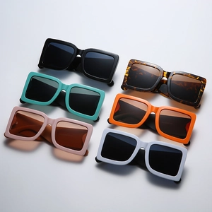 Retro oversized square sunglasses in six assorted colors with thick frames for men and women