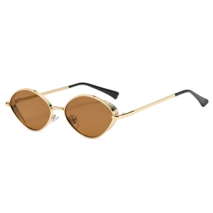 Lunettes de soleil steampunk ovales avec monture en métal doré et verres marron