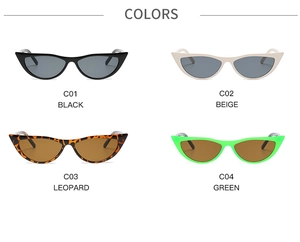 Cat eye sunglasses detail in black, beige, leopard, and neon green color options
