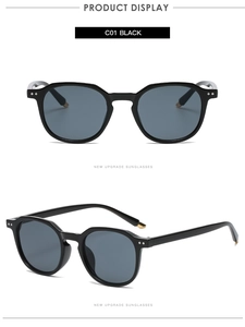 Front and side views of vintage square black sunglasses with decorative silver rivets
