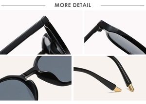 Detail view of reinforced hinges and integrated nose pads on black square sunglasses