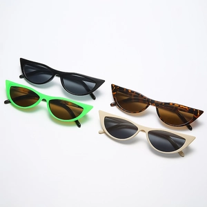 Retro small frame cat-eye sunglasses in black, green, tortoiseshell, and beige colors