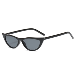 Retro small frame cat eye sunglasses in glossy black with dark grey lenses for unisex