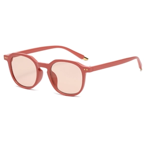 Retro square pink sunglasses for men and women with gold stud accents in 45-degree view