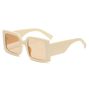 Minimalist square frame sunglasses in cream yellow with light orange tinted lenses