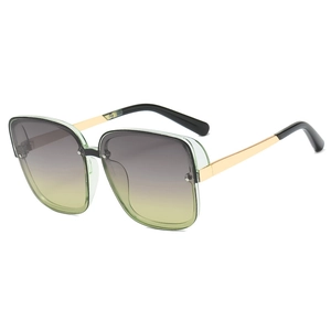 Modern square gradient sunglasses with gold metal temples and stylish oversized frame