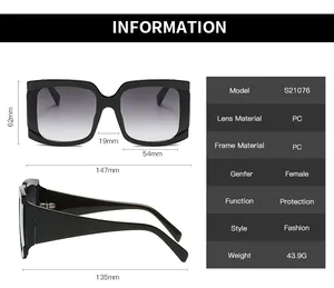 Guide des dimensions pour lunettes de soleil carrées oversize avec monture PC et protection UV