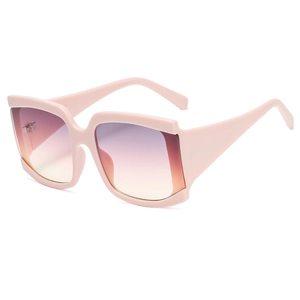 Lunettes de soleil carrées vintage roses avec verres dégradés violet et jaune