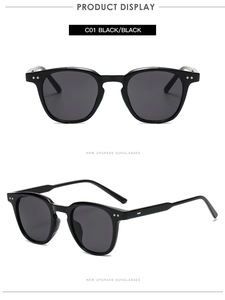 Vue détaillée de lunettes de soleil vintage avec monture noire brillante et rivets