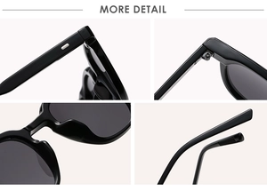 Détails de lunettes de soleil rondes vintage noires avec charnières et plaquettes intégrées