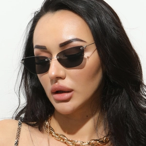 Rimless Cat Eye Sunglasses Metal Frame PC Lens UV400 Protection Vintage Retro Fashion Tinted Lens For Men And Women